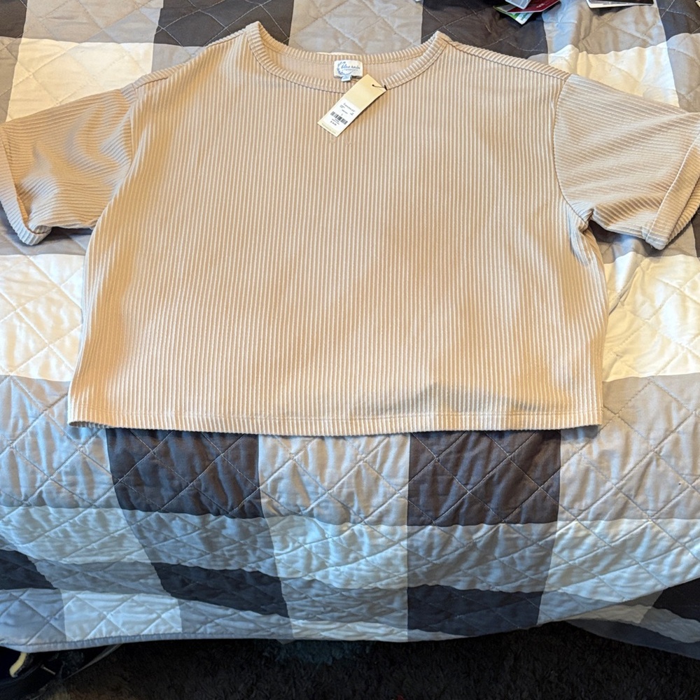 Blue Rain Tan Ribbed Crop Top
